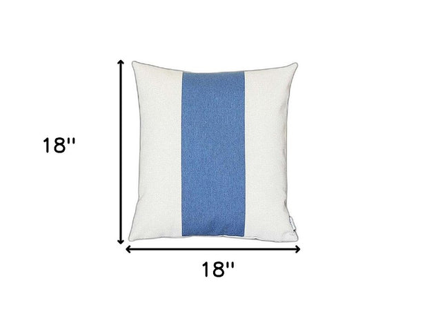 White and Blue Centered Strap Throw Pillow