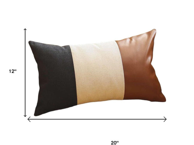 Tricolored Faux Leather Lumbar Throw Pillow