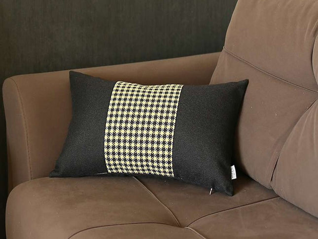 Yellow and Black Houndstooth Lumbar Throw Pillow