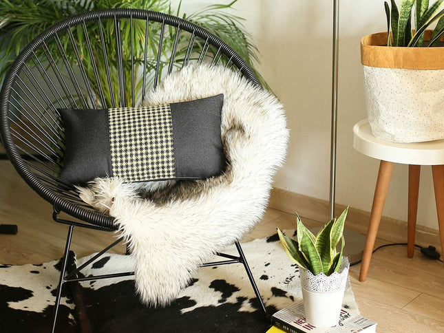 Yellow and Black Houndstooth Lumbar Throw Pillow