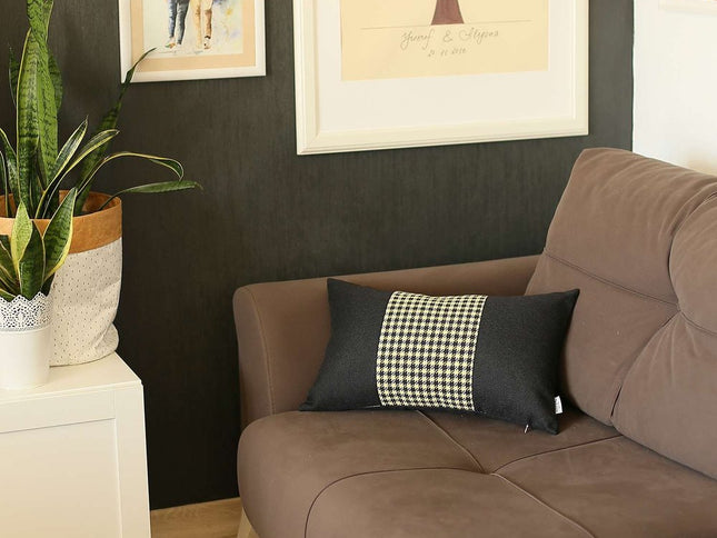 Yellow and Black Houndstooth Lumbar Throw Pillow