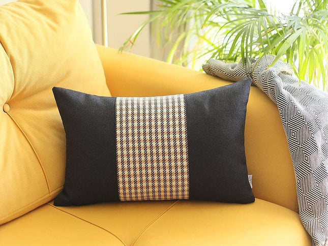 Tan and Black Houndstooth Lumbar Throw Pillow
