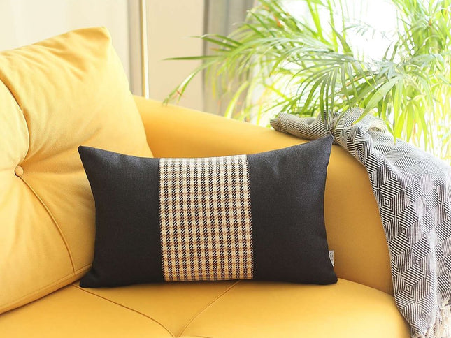 Tan and Black Houndstooth Lumbar Throw Pillow