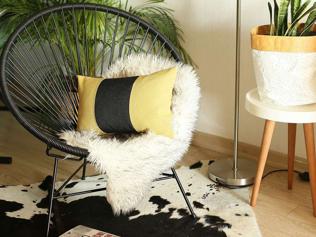 Yellow and Black Midsection Lumbar Throw Pillow