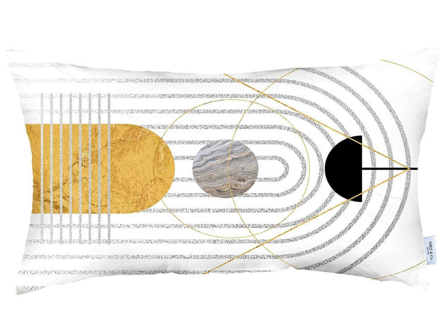 White Geometric Pattern Lumbar Throw Pillow