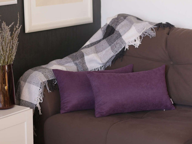 Set of Two 12" X 20" Purple Fabric Lumbar Throw Pillows