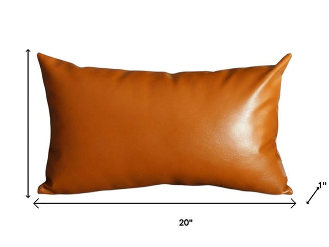 Solid Brown Faux Leather Lumbar Throw Pillow
