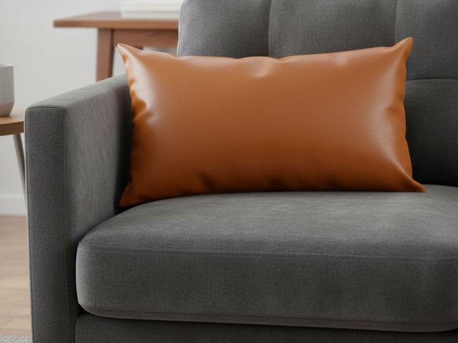 Solid Brown Faux Leather Lumbar Throw Pillow