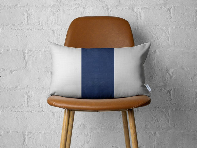 White Base and Navy Center Lumbar Throw Pillow