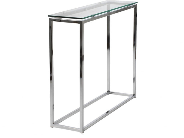 36" Clear and Silver Glass Sled Console Table