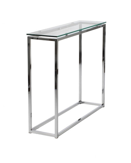 36" Clear and Silver Glass Sled Console Table
