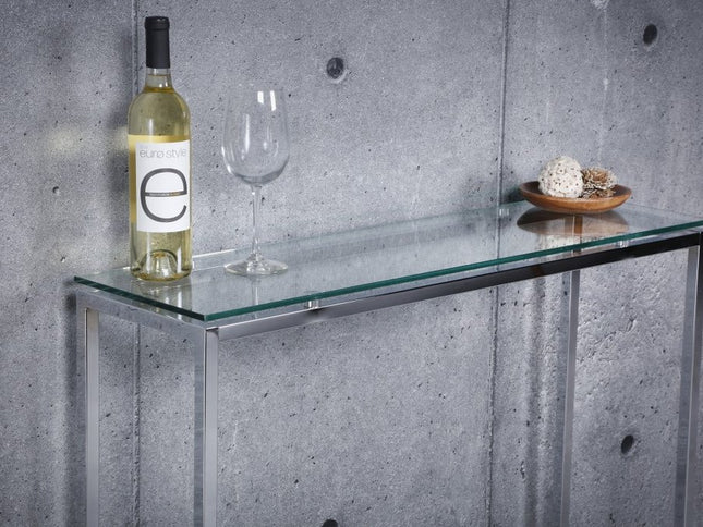 36" Clear and Silver Glass Sled Console Table