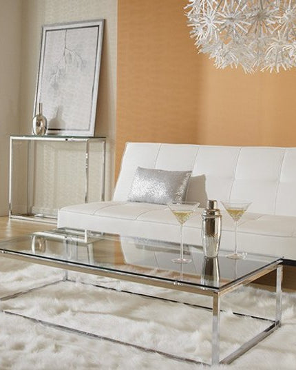 36" Clear and Silver Glass Sled Console Table