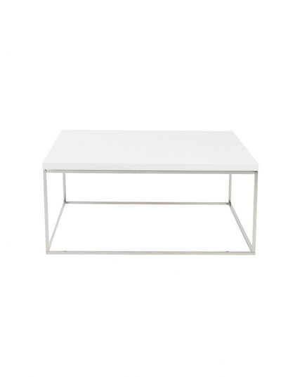 35" White and Silver Wood And Metal Square Frame Coffee Table