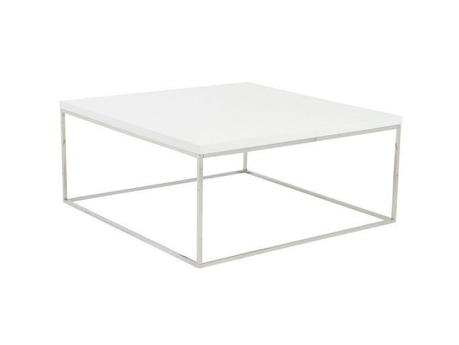 35" White and Silver Wood And Metal Square Frame Coffee Table