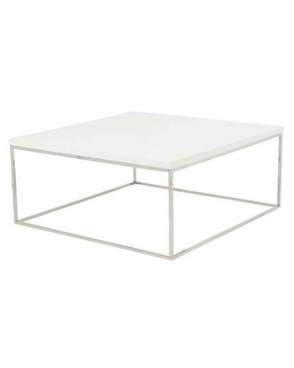 35" White and Silver Wood And Metal Square Frame Coffee Table