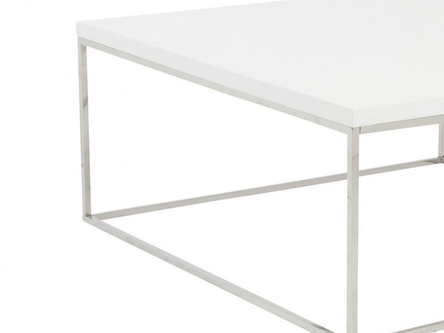 35" White and Silver Wood And Metal Square Frame Coffee Table