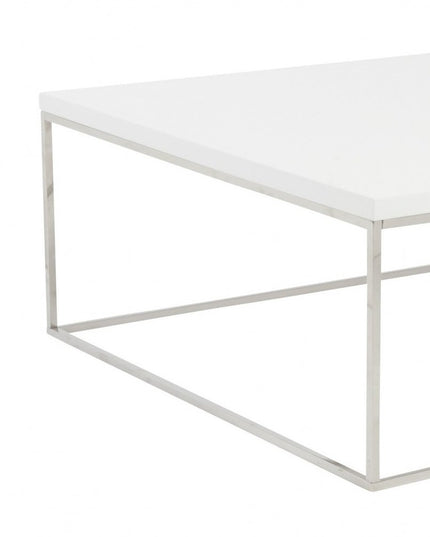 35" White and Silver Wood And Metal Square Frame Coffee Table