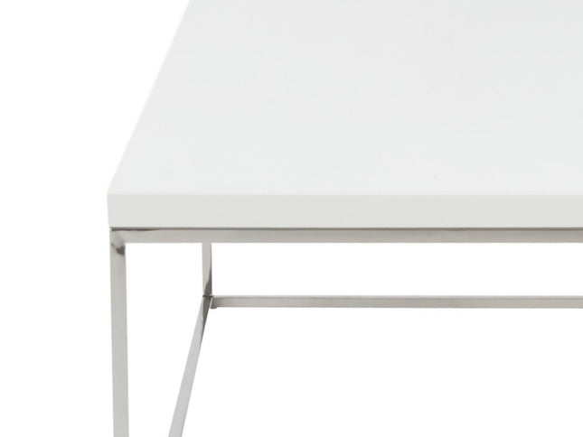 47" White and Silver Wood And Metal Frame Coffee Table