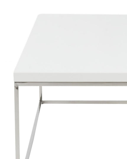 47" White and Silver Wood And Metal Frame Coffee Table