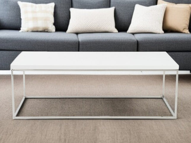 47" White and Silver Wood And Metal Frame Coffee Table