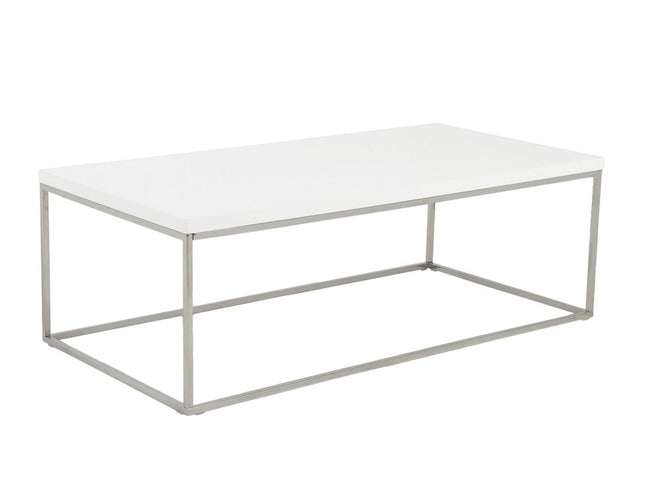 47" White and Silver Wood And Metal Frame Coffee Table