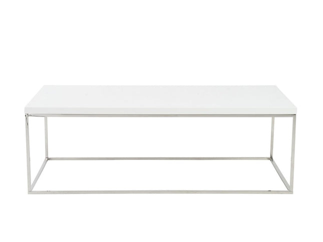47" White and Silver Wood And Metal Frame Coffee Table