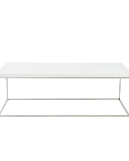 47" White and Silver Wood And Metal Frame Coffee Table