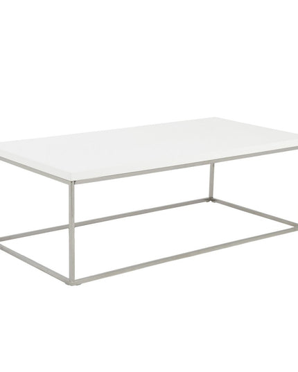 47" White and Silver Wood And Metal Frame Coffee Table