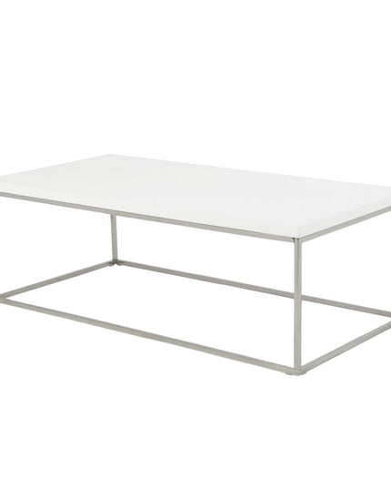 47" White and Silver Wood And Metal Frame Coffee Table
