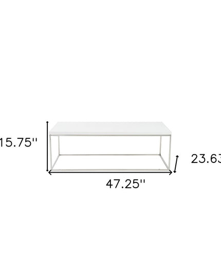 47" White and Silver Wood And Metal Frame Coffee Table