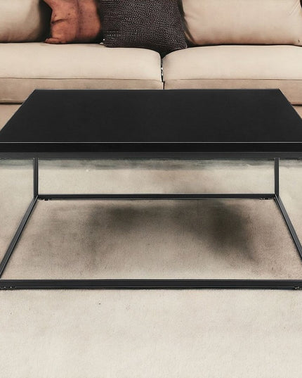 35" Black Wood And Metal Square Frame Coffee Table