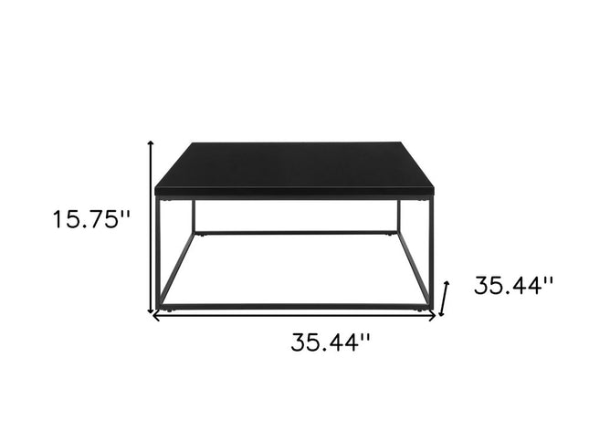 35" Black Wood And Metal Square Frame Coffee Table