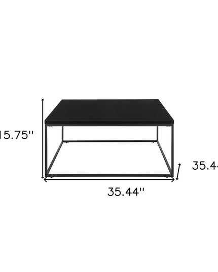 35" Black Wood And Metal Square Frame Coffee Table
