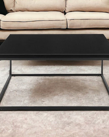 35" Black Wood And Metal Square Frame Coffee Table