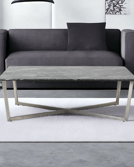 47" Black and Silver Wood And Metal Cross Legs Coffee Table