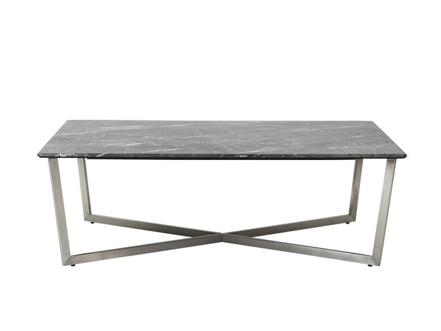 47" Black and Silver Wood And Metal Cross Legs Coffee Table