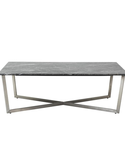 47" Black and Silver Wood And Metal Cross Legs Coffee Table
