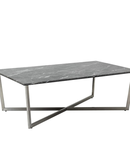 47" Black and Silver Wood And Metal Cross Legs Coffee Table