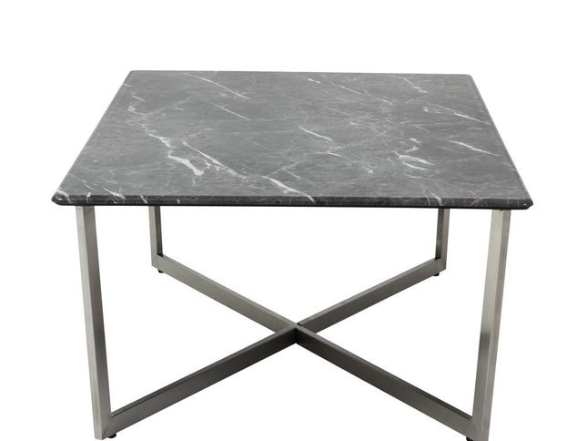 47" Black and Silver Wood And Metal Cross Legs Coffee Table