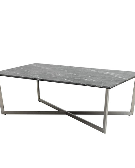 47" Black and Silver Wood And Metal Cross Legs Coffee Table