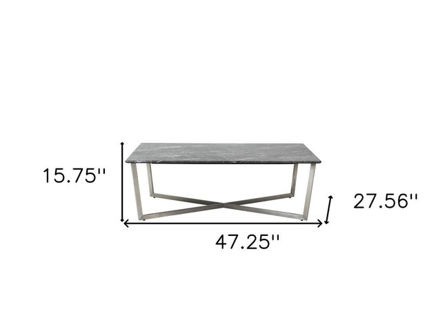 47" Black and Silver Wood And Metal Cross Legs Coffee Table