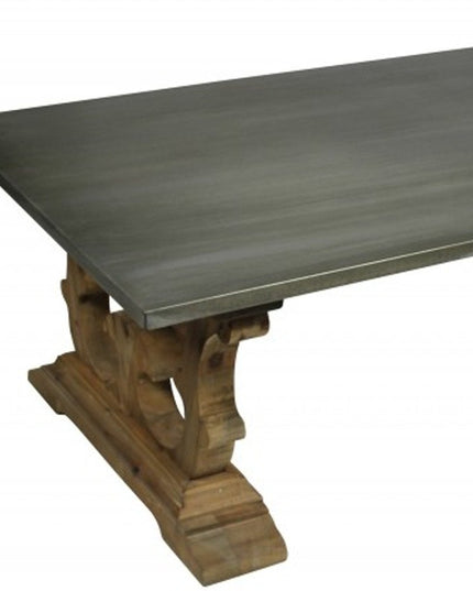 63" Gray and Brown Zinc and Solid Wood Pedestal Coffee Table