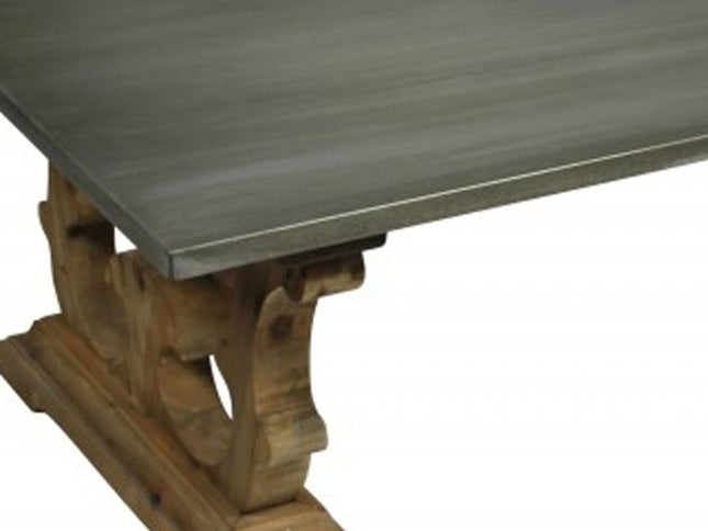 63" Gray and Brown Zinc and Solid Wood Pedestal Coffee Table