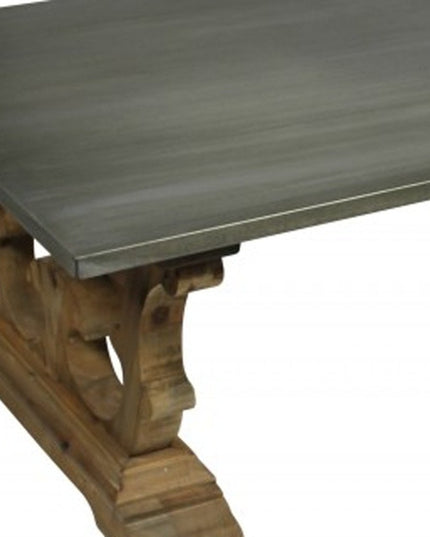 63" Gray and Brown Zinc and Solid Wood Pedestal Coffee Table