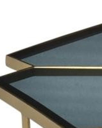 34" Black and Gold Glass and Iron Free Form Frame Coffee Table