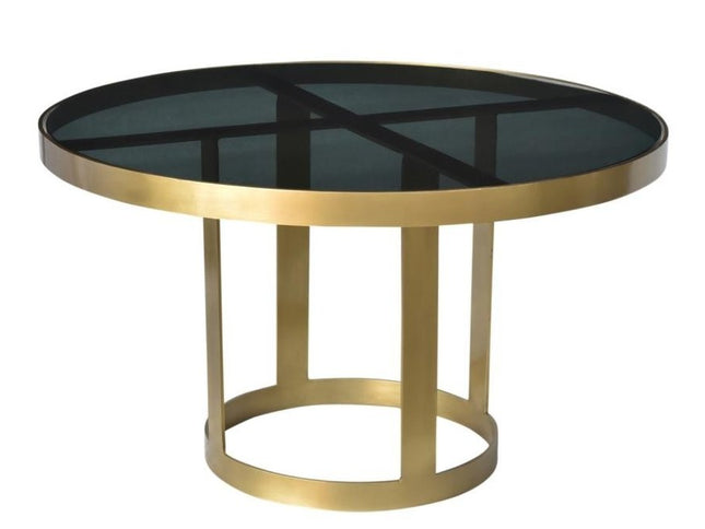 32" Black and Gold Glass and Iron Round Frame Coffee Table