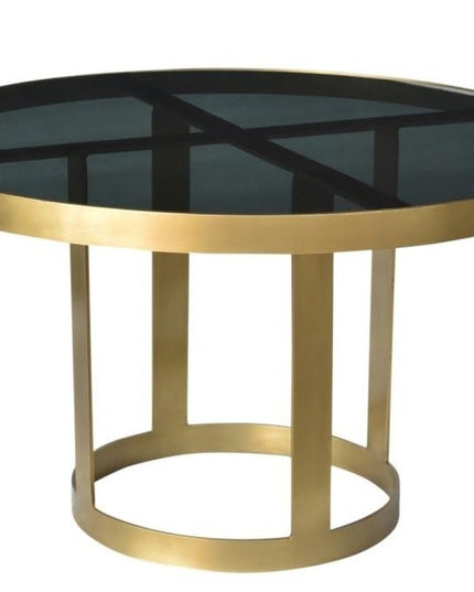 32" Black and Gold Glass and Iron Round Frame Coffee Table