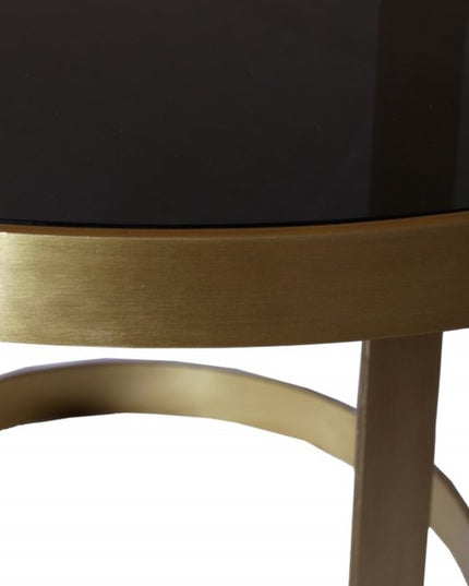 32" Black and Gold Glass and Iron Round Frame Coffee Table