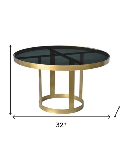 32" Black and Gold Glass and Iron Round Frame Coffee Table